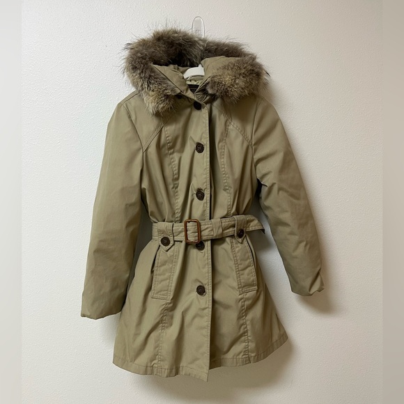 Eddie Bauer khaki down filled Parka with genuine Fur trim,fits women’s size XS/S - Picture 1 of 3
